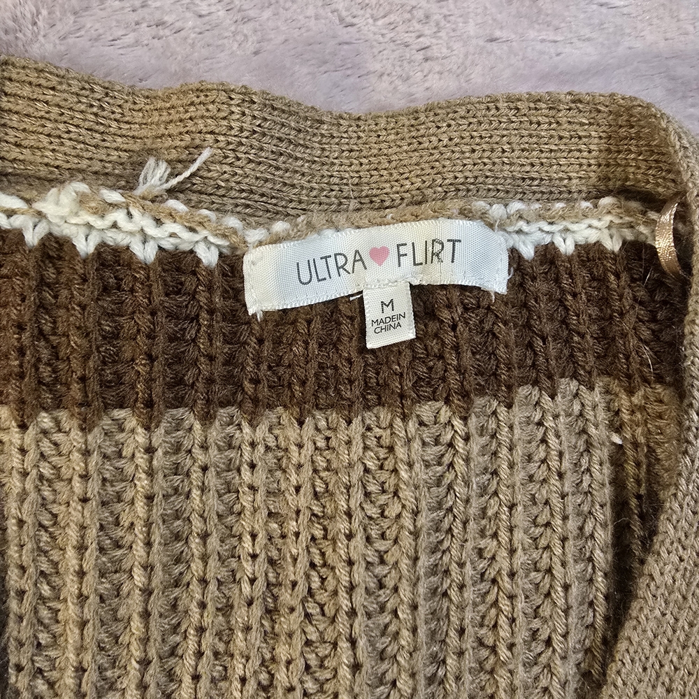 Ultra Flirt Brown, Blue, and Cream Striped Cardigan - Picture 2 of 2